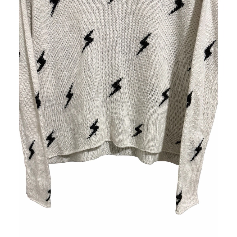 Wooden Ships Paola Buendia White Knit Sweater W/Black Lighting Bolts Size XS/S - Picture 5 of 10